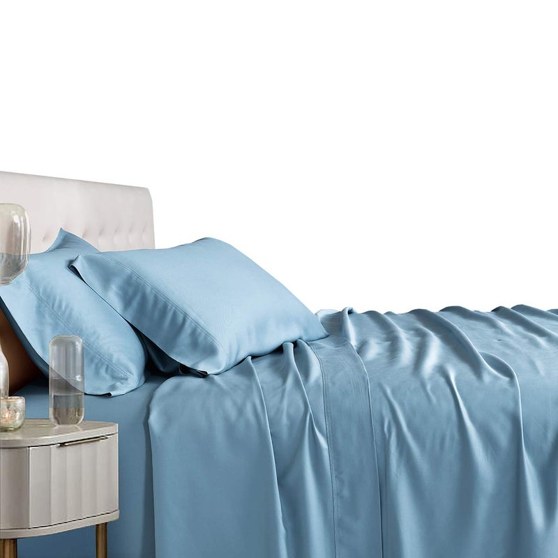 Royal Tradition Viscose from Bamboo Bed Sheets, Top Split King, Solid Blue, Super Soft and Cool 4PC Sheet Set - Image 1